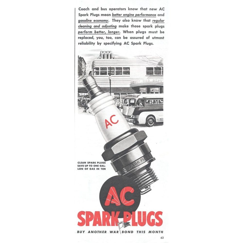 1944 AC Spark Plugs Vintage Print Ad Art Deco Bus Station Greyhound WW2 Wall Art